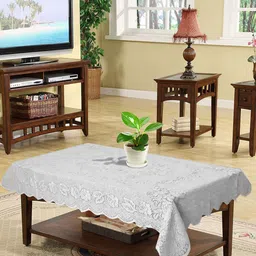 Kuber Industries White Printed 6 Seater Table Cover-54