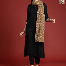 Anouk Pack Of 2 Brown & Beige Ethnic Motifs Printed Cotton Scarves-image-73