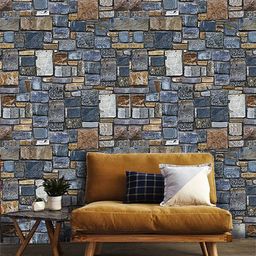 Jaamso Royals Grey Stone Brick Printed Self-adhesive & Waterproof Peel & Stick Wallpaper-picture-1