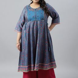 W Women Plus Size Ethnic Motifs Printed Flared Sleeves Anarkali Kurta-image-89