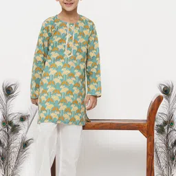 Little Bansi Boys Green Ethnic Motifs Pure Cotton Kurta with Pyjamas-18