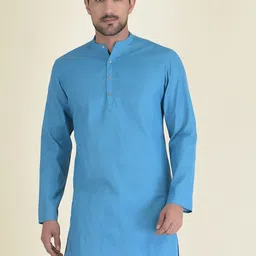 DEYANN Men Blue Striped Mandarin Collar Kurta with Pyjamas-image-80