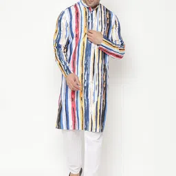 Hangup Men White Striped Kurta with Pyjamas-image-57