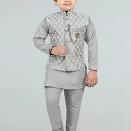 BT DEZINES Boys Regular Raw Silk Mandarin Collar Kurta with Churidar With Waistcoat-picture-24