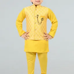 BT DEZINES Boys Regular Raw Silk Mandarin Collar Kurta with Churidar With Waistcoat-55