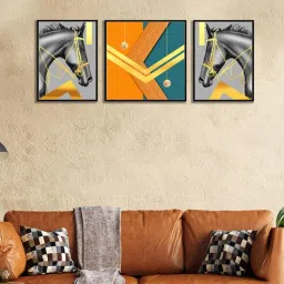 Art Street Abstract Black Horse 3 Canvas Set Art Print Painting for Home D cor-picture-45