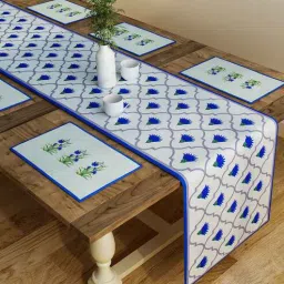 sej by nisha gupta Floral (12x18) White & Blue Poly Cotton (Set of 6) Table Linen Set-picture-38