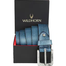 WildHorn Men Blue Textured Leather Formal Belt-image-35