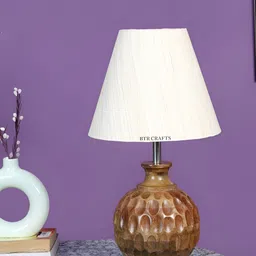 BTR CRAFTS Cream-Coloured Wooden Bell Shaped Table Lamp-42