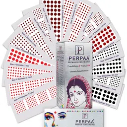 PERPAA Premium Kumkum Set Of 16 Round Stick On Bindi Book - Black - Dark Maroon - Red - Light Maroon-16