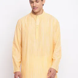 Fabindia Men Yellow Cotton Striped Kurta-image-3