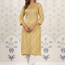 Ode by House of Pataudi Ethnic Motifs Printed Gotta Patti Straight Kurta-image-43