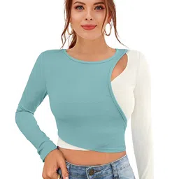 Sanwariya Silk Colourblocked Cut Out Wrap Crop Top-picture-33