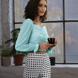 Tokyo Talkies Blue Sweetheart Neck Crop Top-28
