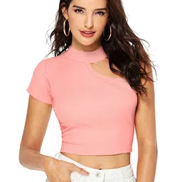 SANJANA  SILK Choker Neck Fitted Crop Top-image-93