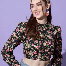 emeros Floral Print Halter Neck Crepe Styled Back Crop Top-picture-49