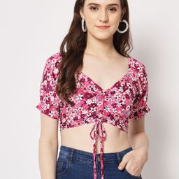 Trend Arrest Floral Printed Sweetheart Neck Ruched Detail Crop Top-picture-21