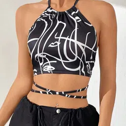 Stylecast X Slyck Abstract Printed Halter Neck Styled Back Crop Top-image-8