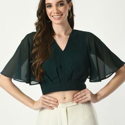 Tushita Flared Sleeve Georgette Styled Back Crop Top-image-86