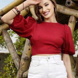 Sera Burgundy Styled Back Crop Top-image-2