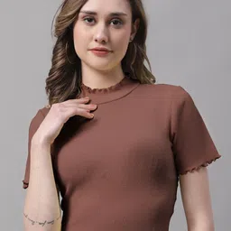 FBAR High Neck Short Sleeves Cotton Crop Top-17