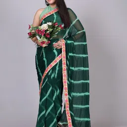 VL SAREES Leheriya Kutchi Embroidery Pure Chiffon Leheriya Saree-image-92