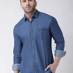 hangup plus Slim Fit Spread Collar Denim Casual Shirt-image-9