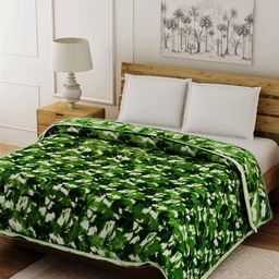 Spangle Green & White Floral Mink Heavy Winter 400 GSM Double Bed Blanket-18