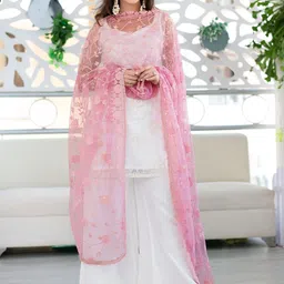 Label Shaurya Sanadhya Women White Ethnic Motifs Embroidered Regular Thread Work Kurta with Palazzos & With image 1
