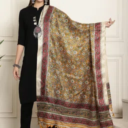 LOOM LEGACY Floral Printed Art Silk Tasselled Dupatta-picture-13