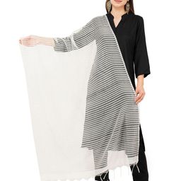Rhe-Ana Women Off White Striped Art Silk Dupatta-49