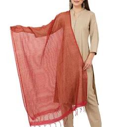 Rhe-Ana Burgundy & Red Striped Art Silk Dupatta-picture-30