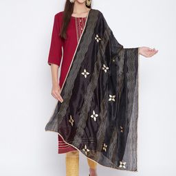 Clora Creation Black & Gold-Toned Printed Dupatta with Mirror Work-11