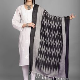 LOOM LEGACY Chevron Printed Cotton Silk Dupatta-2