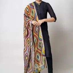 Unnati Silks Ethnic Motifs Printed Cotton Silk Kalamkari Dupatta-image-21