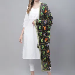 LOOM LEGACY Ethnic Motifs Woven Design Cotton Silk Dupatta with Phulkari-image-94