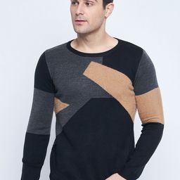 CAMLA Colourblocked Round Neck Long Sleeves Acrylic Pullover Sweater-image-23