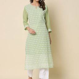 PPTOSS Ethnic Motifs Embroidered Keyhole Neck Thread Work Georgette Kurta-image-4