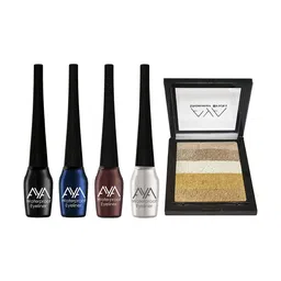 AYA Waterproof Liquid Eyeliner Set of 4 - 5ml each & Shimmer Brick Highlighter-13