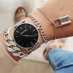 JOKER & WITCH Women Silver  & Black Aphrodite Watch & Bracelet Stack JWBS645-image-18