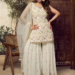 Inddus Floral Multi Thread and Sequins Embroidered Kurta Set-55