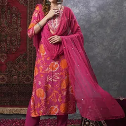 Anni Designer Ethnic Motifs Printed Thread Work Straight Kurta With Trousers & Dupatta-picture-1
