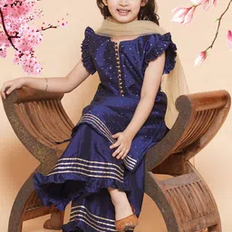Modish Couture Girls Mukaish Detail Pure Silk Kurta with Palazzos & With Dupatta-picture-14