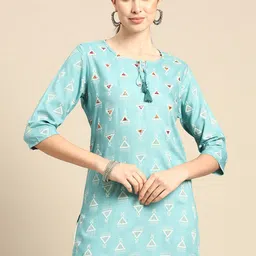 KALINI Geometric Embroidered Mirror Work Straight Kurti-picture-19
