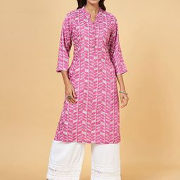 RANGMANCH BY PANTALOONS Floral Printed Mandarin Collar Straight Kurta-image-75