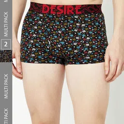 T.T. Mens Desire 100% Combed Cotton Printed Mini Top Elastic Trunk Pack of 2 Navy::Red-5