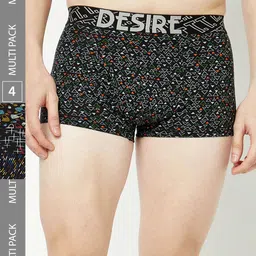 T.T. Mens Desire 100% Combed Cotton Printed Mini Top Elastic Trunk Pack of 4 Assorted-3