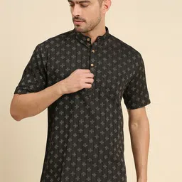 RAJUBHAI HARGOVINDAS Men Geometric Woven Design Pastels Cotton Kurta-picture-30