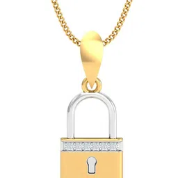 KUBERBOX 18KT Gold Diamond Studded Funky Lock Pendant- 1.35 gm-image-98