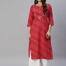 Vbuyz Women Pink Bandhani Printed Embroidered Detail Kurta-17